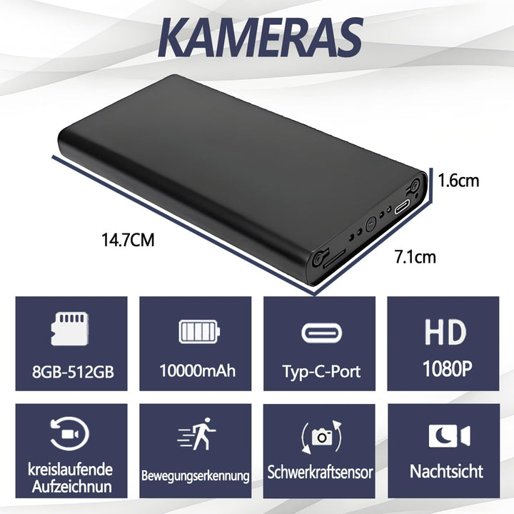 1080P HD Überwachungskamera – Ohne WLAN Direktaufzeichnung –Tragbare Kamera- 512 GB kompatibel – Inn