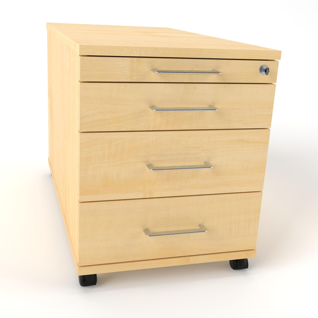 Rollcontainer CADI 43×80×51 cm – abschliessbarer Bürocontainer in Ahorn mit Orga- & 3 Universal-Schu