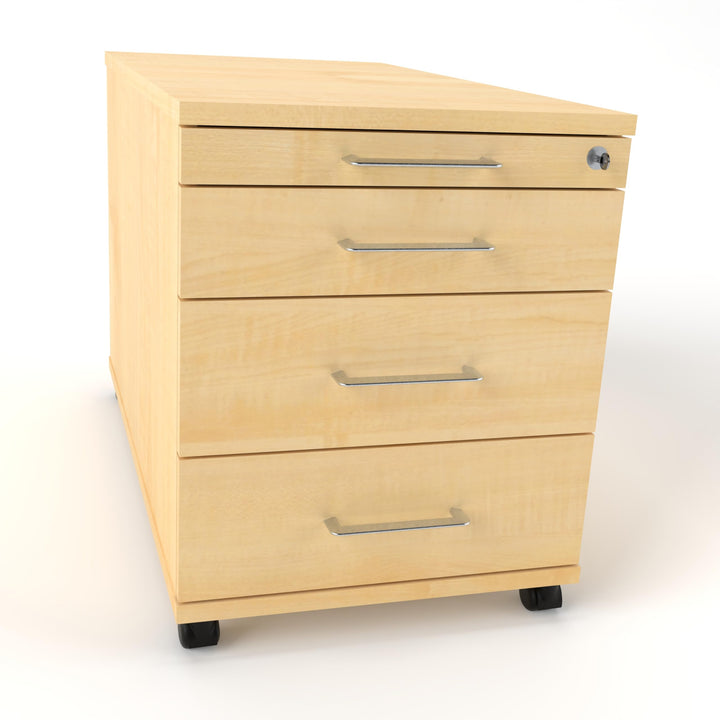 Rollcontainer CADI 43×80×51 cm – abschliessbarer Bürocontainer in Ahorn mit Orga- & 3 Universal-Schu