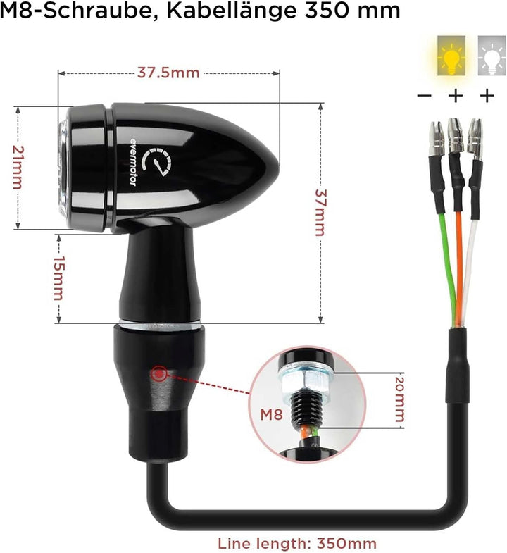 evermotor Universal CNC 12V 2 Stück E32 Mini LED Blinker Motorrad Bullet Aluminiumschale mit schöner