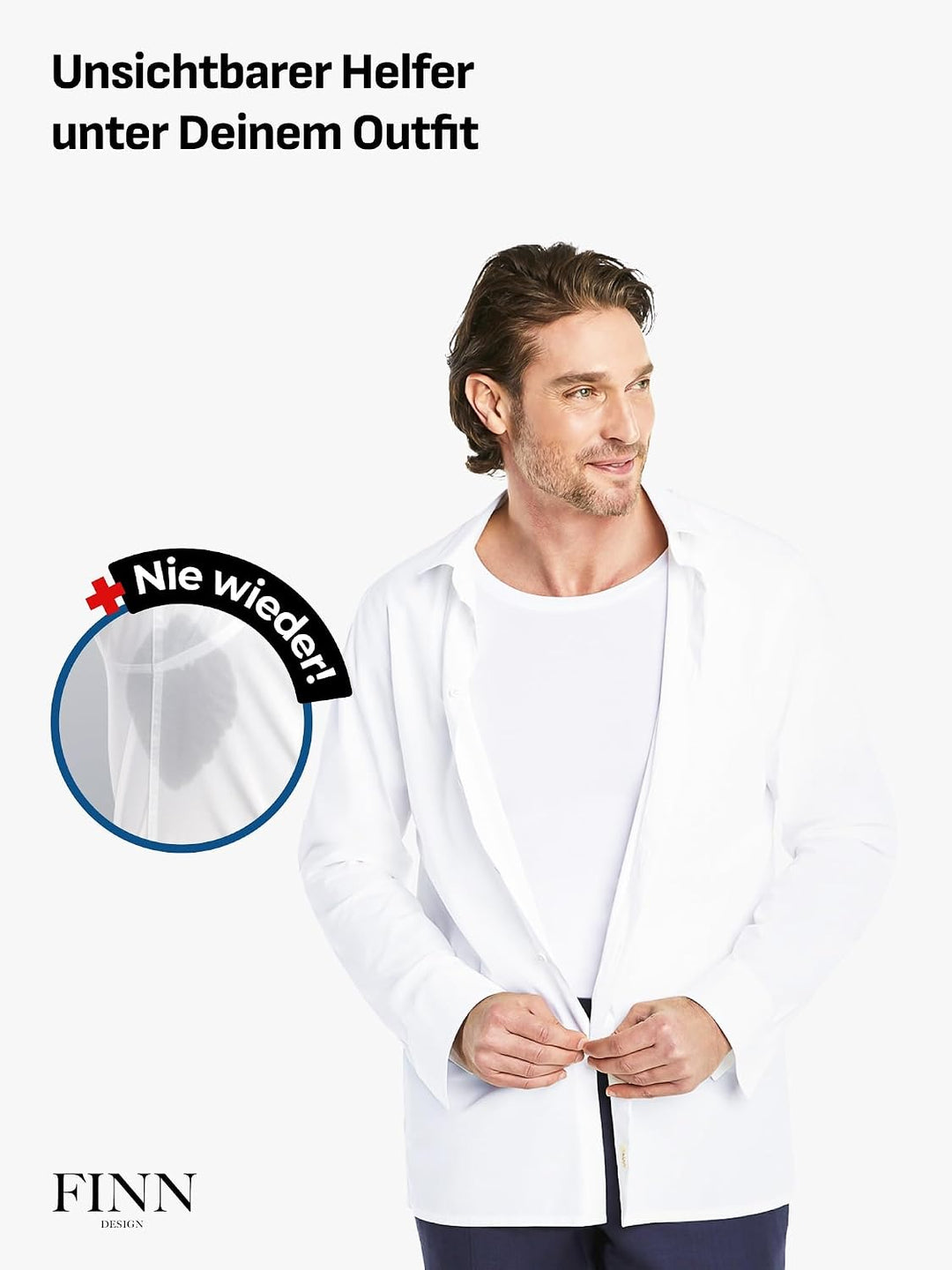 FINN Anti-Schweiss Unterhemd Herren mit Rundhals-Ausschnitt - Unterziehshirt Männer mit Einsätzen ge