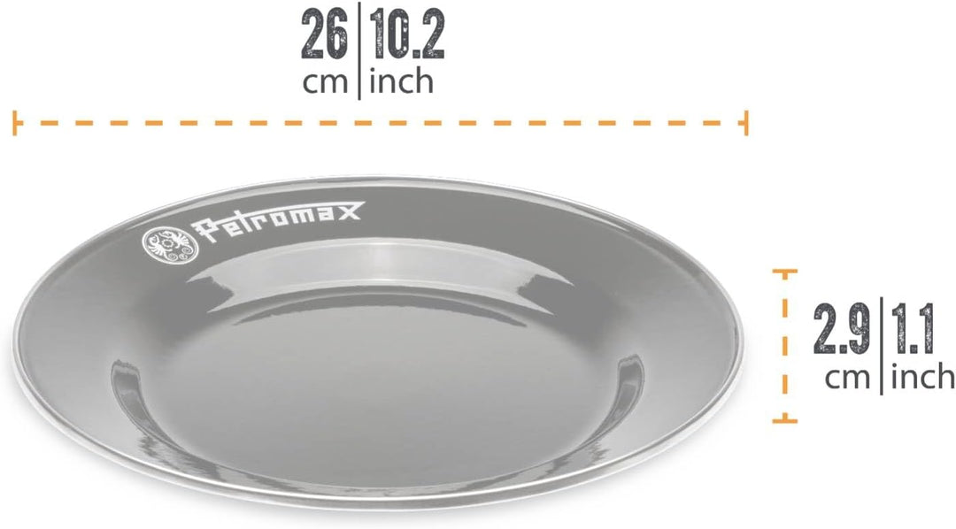 Petromax Emaille Teller schwarz 2 Stück (26 cm) | hochwertiger Edelstahlrand | hygienisch | leicht |