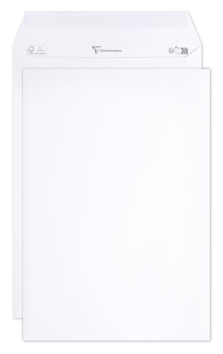 Clairefontaine 8250C - Karton mit 250 Versandtaschen weiss C4-229x324 mm, selbstklebend, 120g, 1 Kar