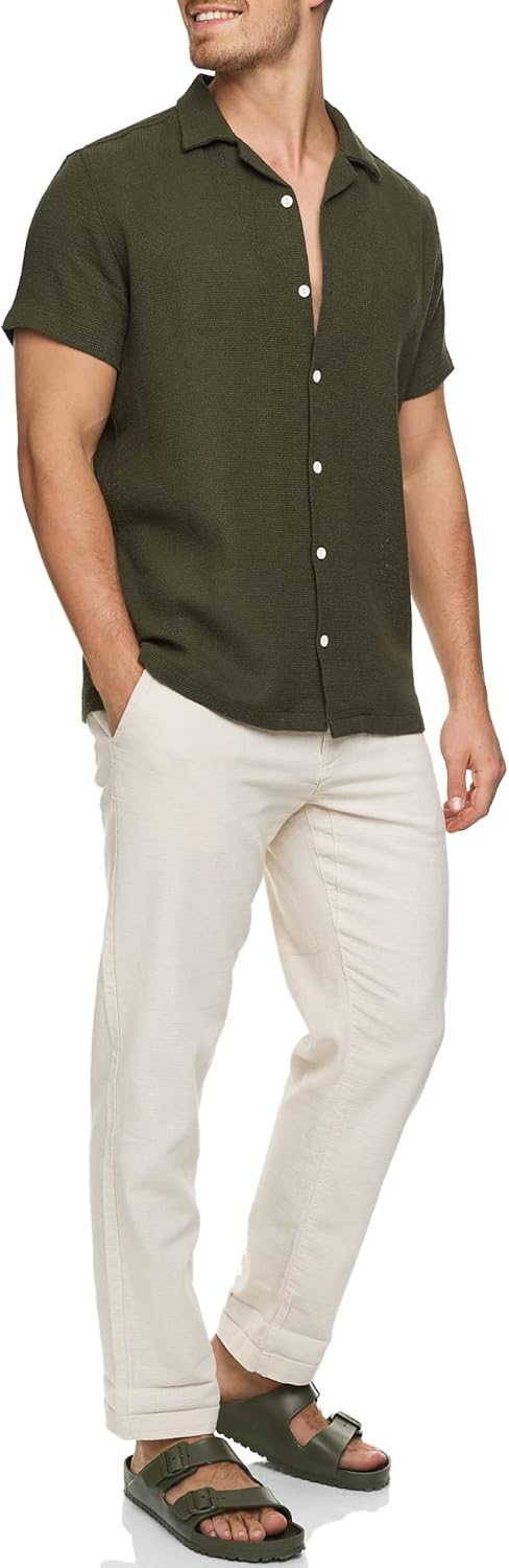 Indicode Herren INCosby Kurzarmhemd mit Button-Down-Kragen | Herrenhemd gestreift Kurzarm Hemd, L Ar