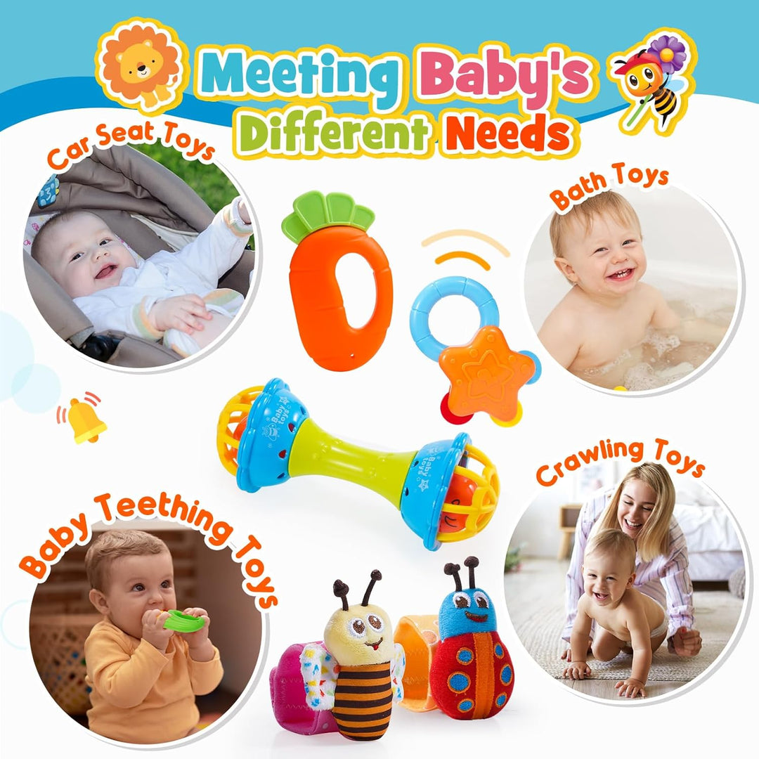 Wootoyz 14 Pcs Rasseln Beissring Set Baby Spielzeug ab 0-12 Monate, Baby Geschenk Junge Mädchen 0-12