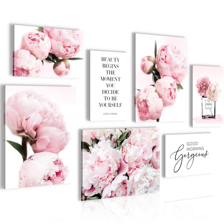 Novart Wandbilder Fashion Blumen - KOMPLETT AUFHÄNGFERTIG - Rosa Wohnzimmer Mädchen Teenager- 7 Mode