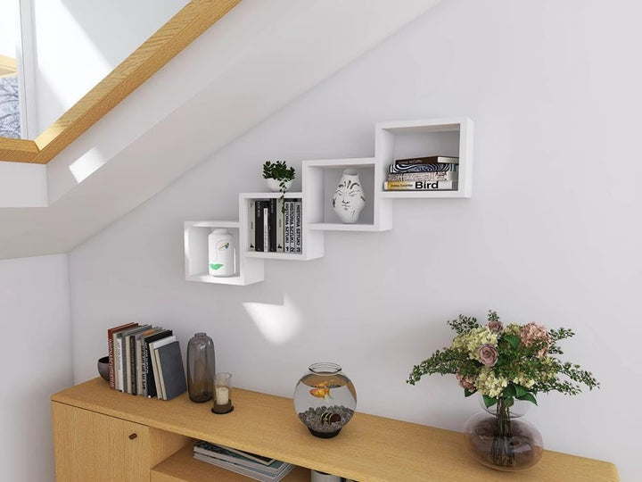 KUBUTKU Dekorativ Wandregal mit 4 Böden 109x57x18 Design Skandinavischer Modern für Wohnzimmer Küche