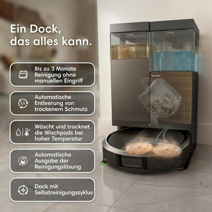 iRobot Roomba® Plus 576 Combo Roboter + AutoWash™ Dock, 25Kpa, Multifunktions‑Dock, Clearview LiDAR+