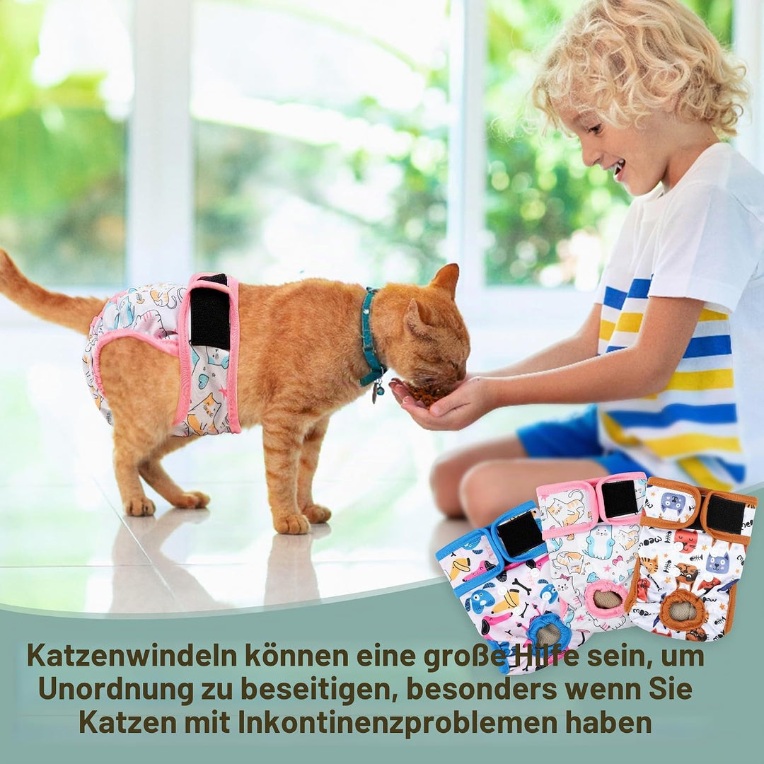Grecle Wiederverwendbare Katzenwindeln, 3 Stück, mit guter Saugfähigkeit, Katzenwindeln für weiblich
