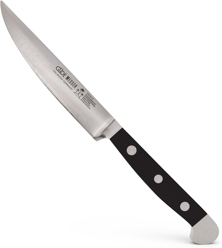 GÜDE Solingen - Steakmesser Glatt geschmiedet, 12 cm, POM schwarz, ALPHA, Doppelkropf, Handmade Germ