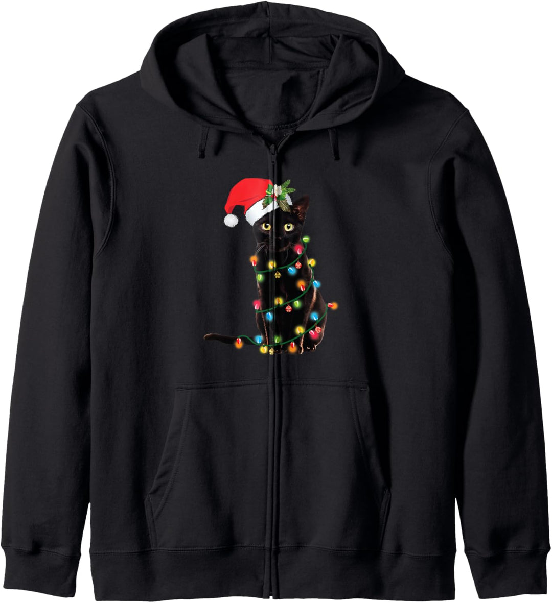 Schwarze Sankt-Katze verwirrte oben im Licht-Weihnachtssankt Kapuzenjacke