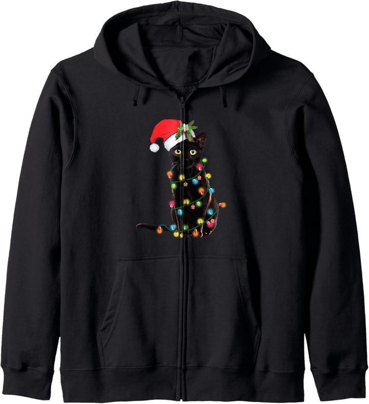 Schwarze Sankt-Katze verwirrte oben im Licht-Weihnachtssankt Kapuzenjacke