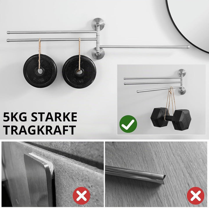 Auralum Handtuchhalter ohne Bohren/mit Bohren,180° Klappbar Handtuchstange Edelstahl Kann 5 KG Trage
