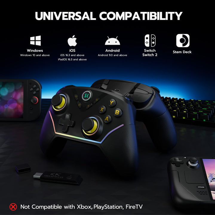 CHENGDAO 2,4G kabelloser Controller für PC/Windows/Switch/OLED/Lite/Android, Gamepad mit Hall-Effekt