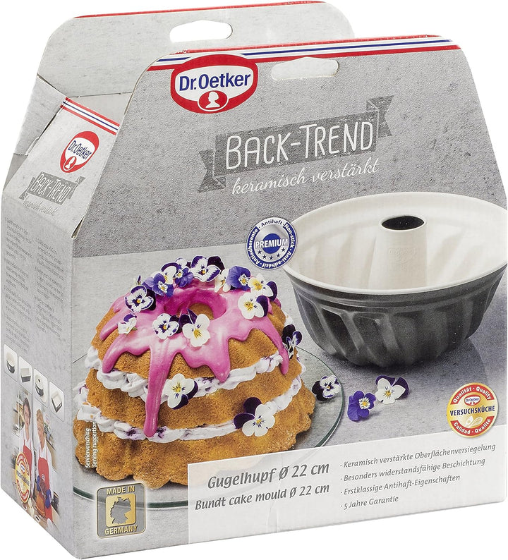 Dr. Oetker Gugelhupfform Ø 22 cm BACK-TREND, Backform für Gugelhupf, runde Bundform aus Stahl mit ke
