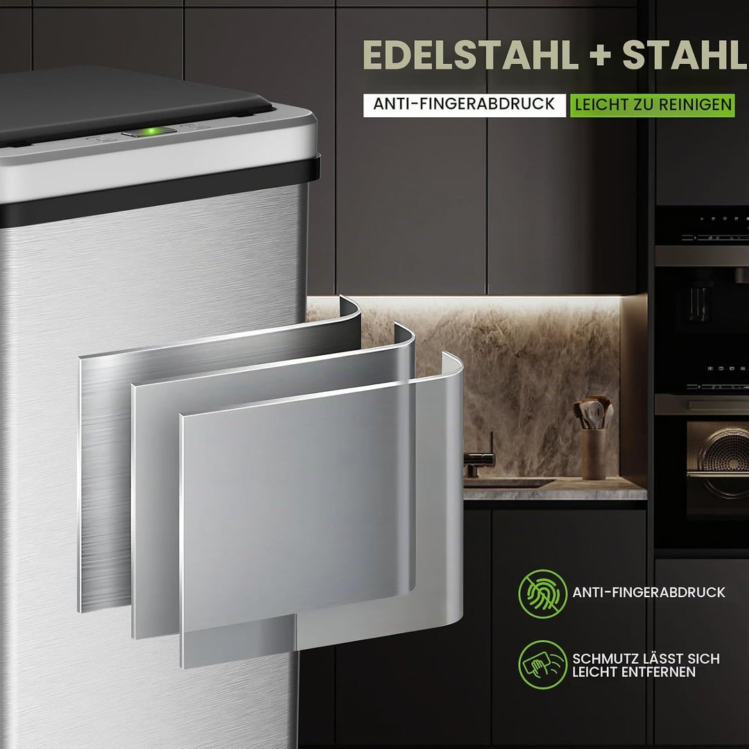 Gardtech 60 Liter Mülleimer Küche mit Sensor - Abfalleimer mit Bewegungssensor - Klemmring für Müllb