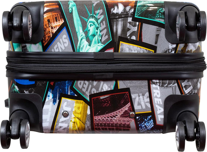 Trendyshop365 Koffer-Set 3-teilig Hartschale - bunt Motiv Weltreise Rio Athen Paris Kofferset 3-teil