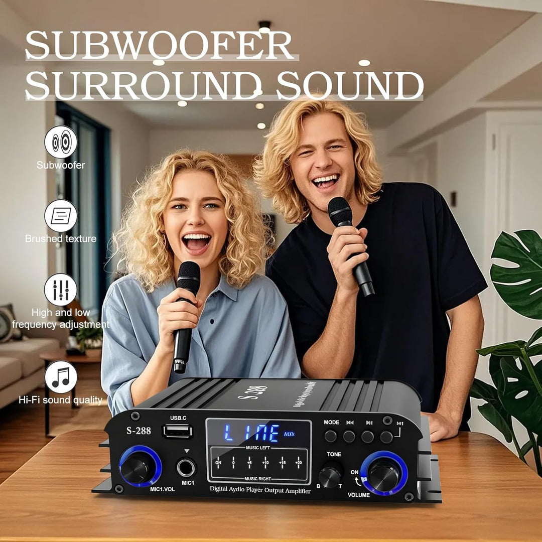 4-Kanal Verstärker, 1200W Audio Leistungsverstärker Bluetooth 5.0, 30Wx4 mit USB/Mikrofon/FM mit Fer