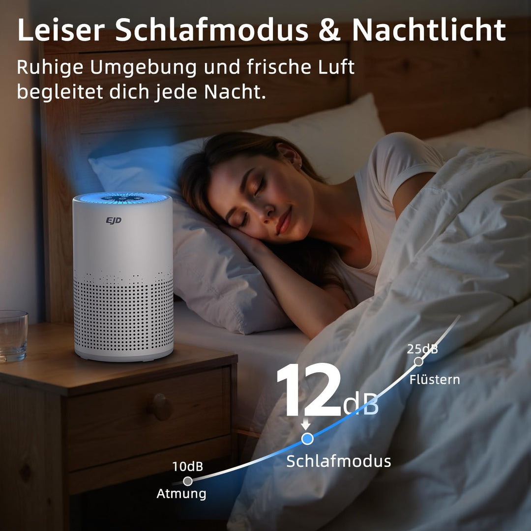 Luftreiniger für Schlafzimmer und Zuhause, leiser H13 HEPA-Luftreiniger mit 3-stufigem Filter, 3 Ges