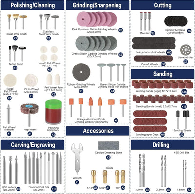 HARDELL Multifunktionswerkzeug Zubehör Set, Drehwerkzeug 282 tlg. für Schneiden, Polieren, Schärfen,