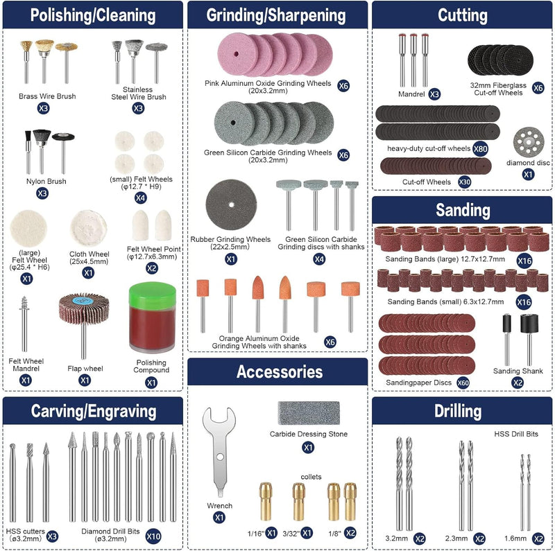 HARDELL Multifunktionswerkzeug Zubehör Set, Drehwerkzeug 282 tlg. für Schneiden, Polieren, Schärfen,