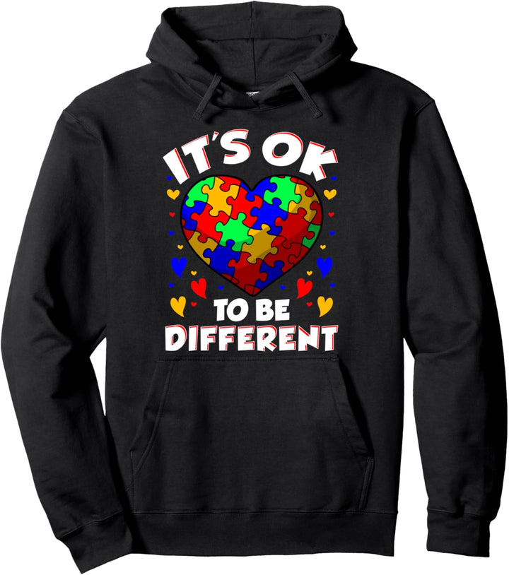 Cute It's OK To Be Different Autism Awareness Puzzle Heart Pullover Hoodie