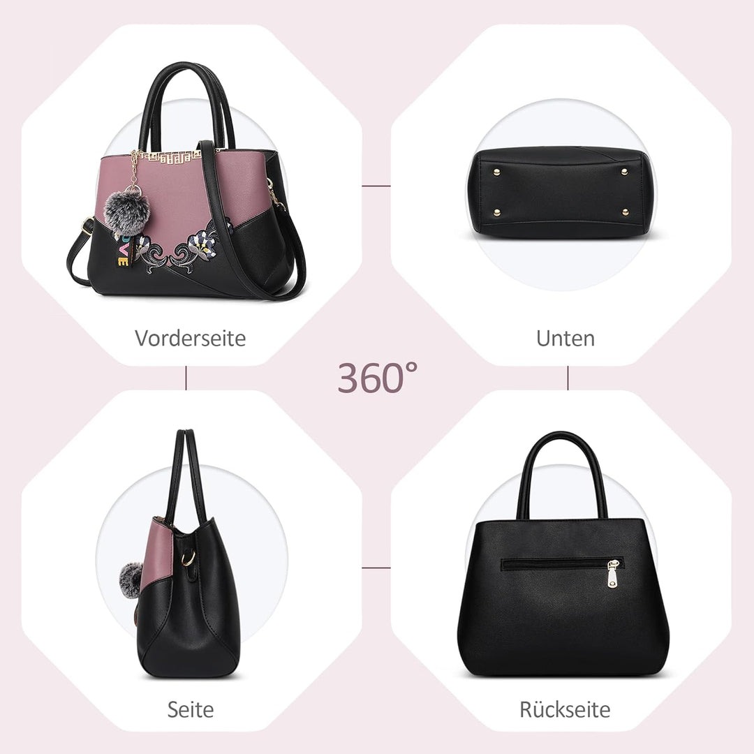 Damen Handtasche Mode Stickdesign Schultertasche Grosse Kapazität Umhängetasche Casual Reise Handtas