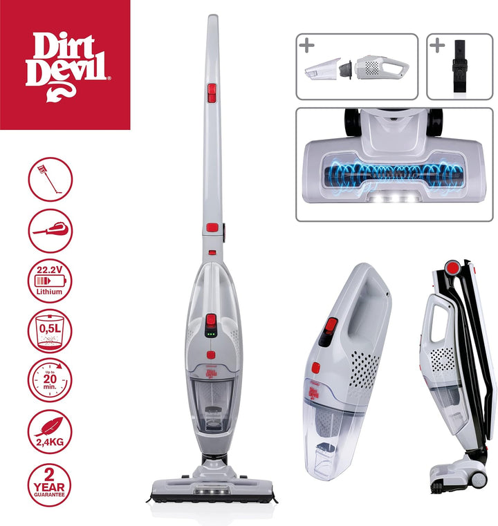 Dirt Devil 2-in-1 Akku Staubsauger DD9007 - Stielstaubsauger 105W - Kabelloser Staubsauger mit Wandm
