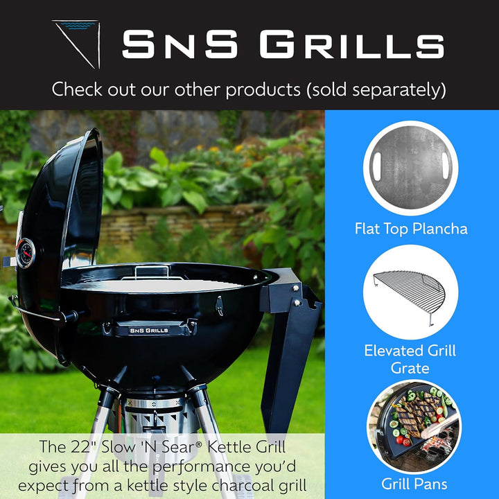 SnS Grills Slow 'N Sear Holzkohle-Feuerkörbe mit Wasserwanne – Grosse Kapazität Heavy Duty Edelstahl