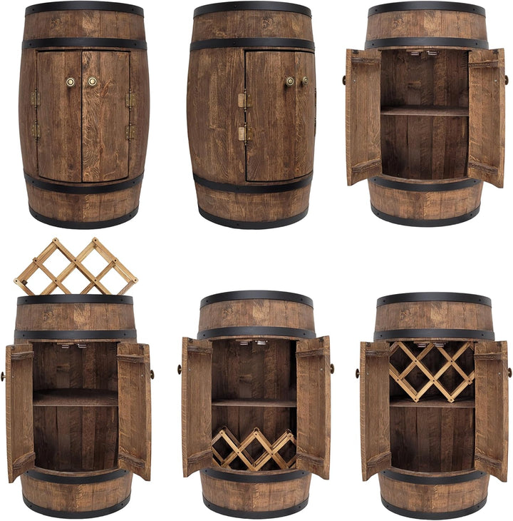 weeco Fassbar mit Tür und Weinhalter - Weinregal. Fass Hausbar Weinrack 80 cm. Rustikaler deko Barsc