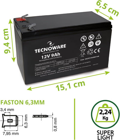 Tecnoware Power Systems - Ersatzbatterie für USV, Videoüberwachungs- und Alarmsysteme, 12V Spannung,