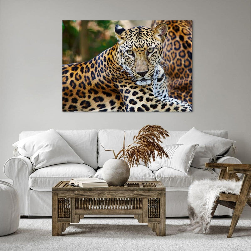 Bilder auf Leinwand 100x70cm Leinwandbild Leopardpanther Katze Tier Savanne Gross Wanddeko Bild Schl