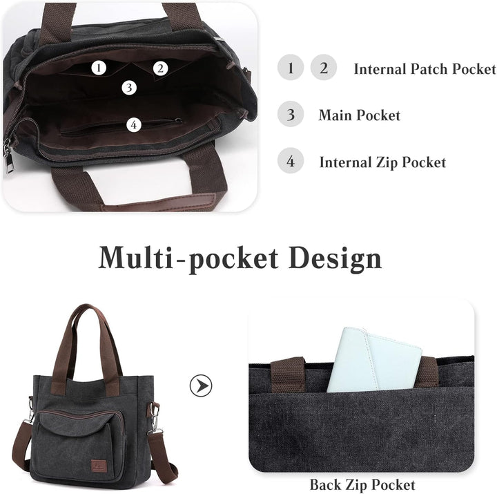 PORRASSO Damen Umhängetasche Canvas Schultertasche Handtasche Hobotasche Tote Mädchen Crossbody Bag