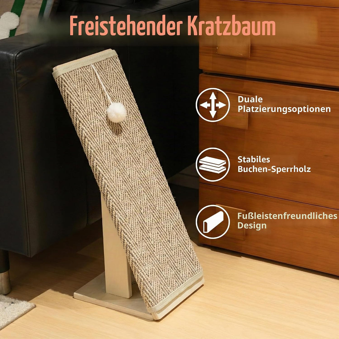 PETKARAY Kratzbrett Katze, 65 cm hoch, mit Rampe, Robustes L-förmiges Kratzmöbel als Möbelschutz, Ka