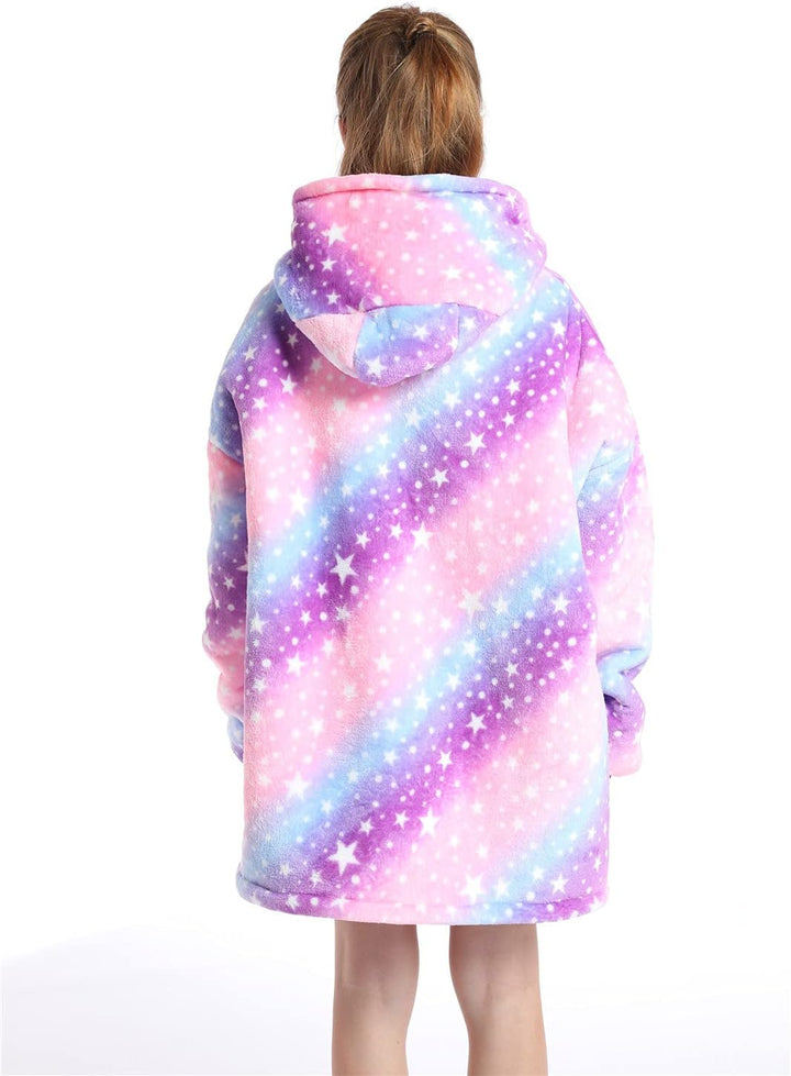 Kinder Übergrosse Hoodie Decke, Kapuzenpullover Sweatshirt mit Ärmel und Tasche,Flanell Kuschelpullo
