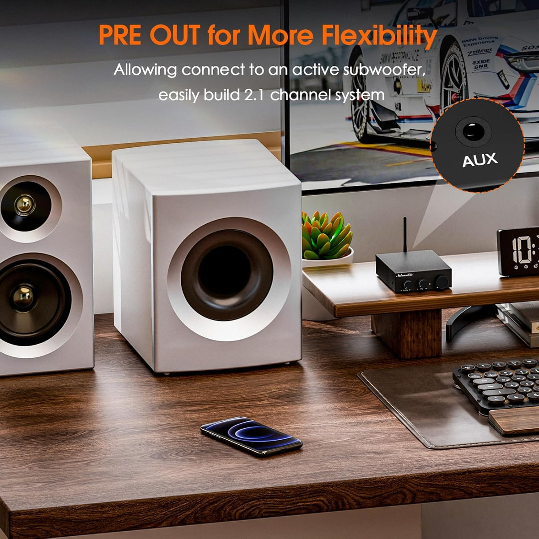Nobsound Bluetooth 5.0 Stereo Verstärker: Mini Audio 2.0 Kanal Integrierter Verstärker mit Bass-Höhe