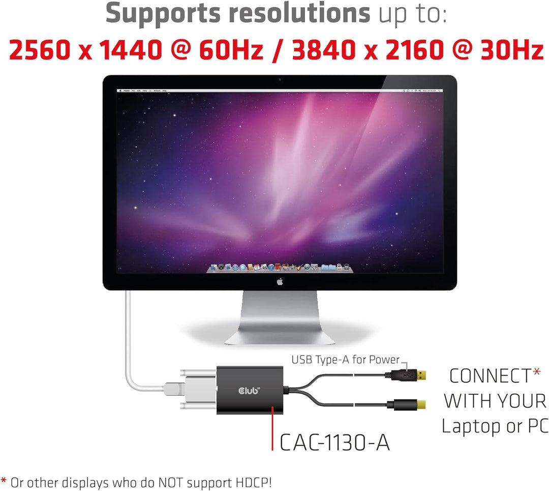 Club 3D Mini DP auf Dual Link DVI aktiver Adapter, HDCP Off Version für Apple Cinema Displays 799502