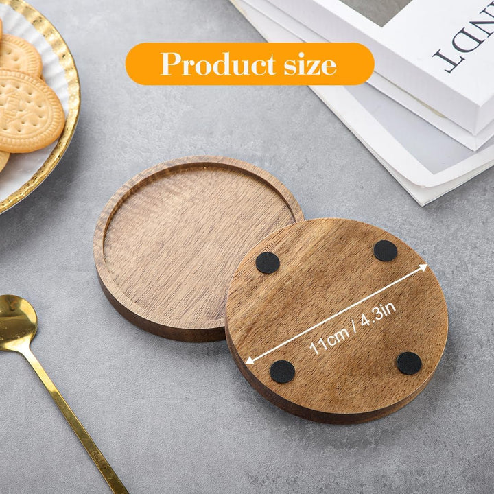 Untersetzer Gläser Holz 6er Set, Glasuntersetzer Holz mit Halter, Akazienholz Untersetzer Rund für G