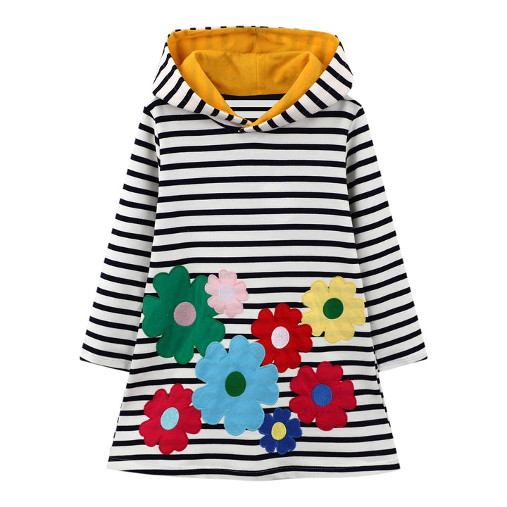 JinBei Mädchen Kapuzenkleid Langarm Kapuzenpullover Baumwolle Pullover Hoodie Sweatshirt Kleid Freiz