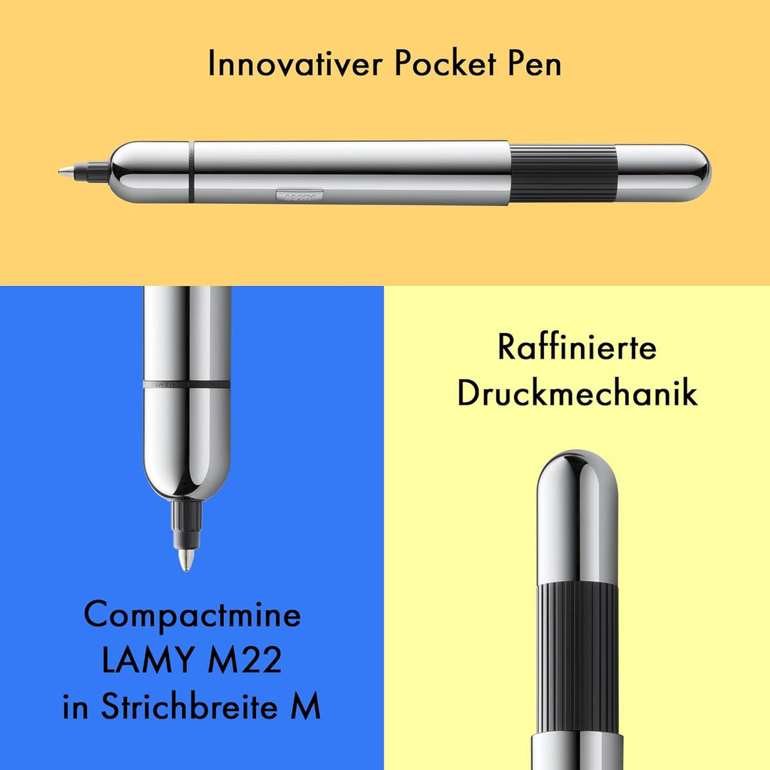 LAMY pico kleiner Taschen-Kugelschreiber 289 aus Metall im Lack-Finish in der Farbe chrome mit Druck