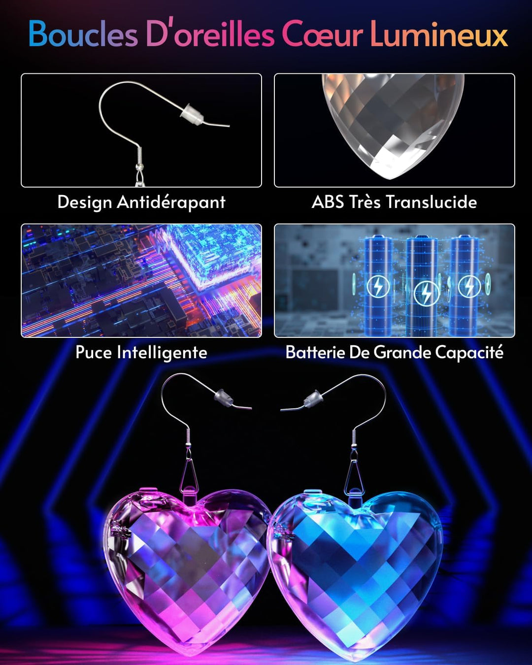 LED Ohrringe Disco Ball Ohrringe 7 RGB Licht Projektion Licht Ohrringe für Frauen Wiederaufladbare L