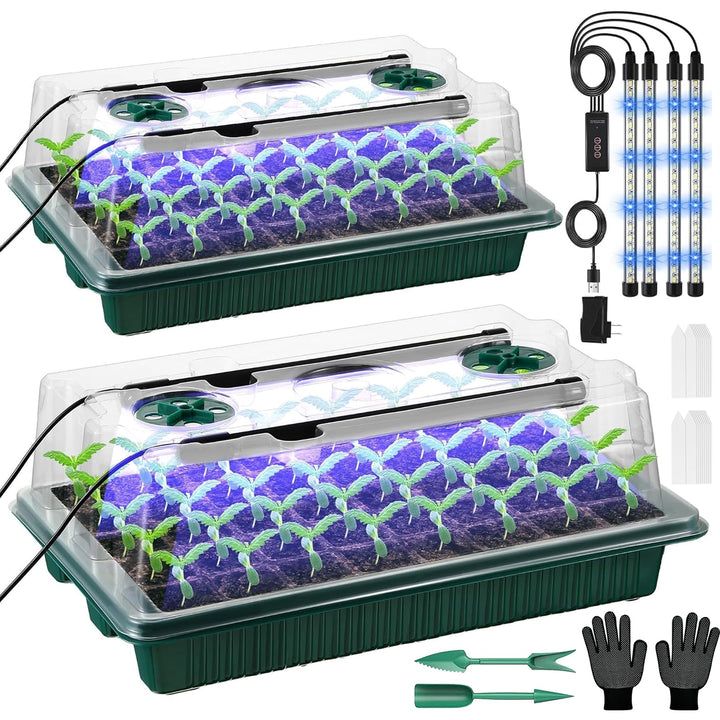 VEEKAY Zimmergewächshaus Anzuchtkasten,2 Stück 80 Loch Mini Gewächshaus Anzucht Set mit Pflanzenlamp