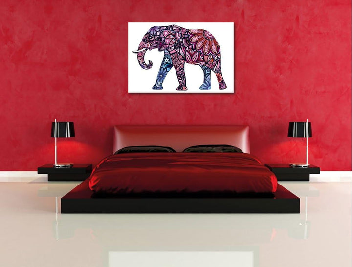 Elefant mit Ornamenten Format: 100x70 auf Leinwand, XXL riesige Bilder fertig gerahmt mit Keilrahmen