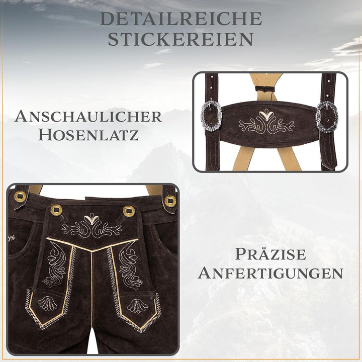 STEIGENHÖFER Lederhose Herren Tracht kurz - Anton - Trachtenhose mit Trägern - 100% Rindsleder - Tra