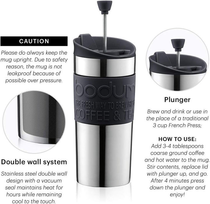 Bodum TRAVEL PRESS Kaffeebereiter (French Press System, Doppelwandig, 0,35 liters) cremefarben, Crem