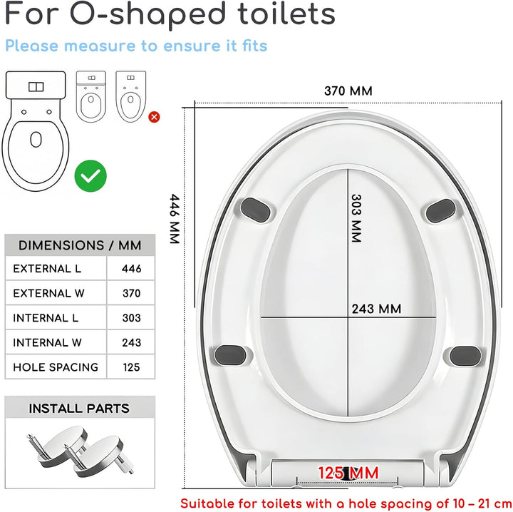Toilettendeckel mit Absenkautomatik, O Form WC Sitz Deckel mit Quick-Release Funktion zur leichten R