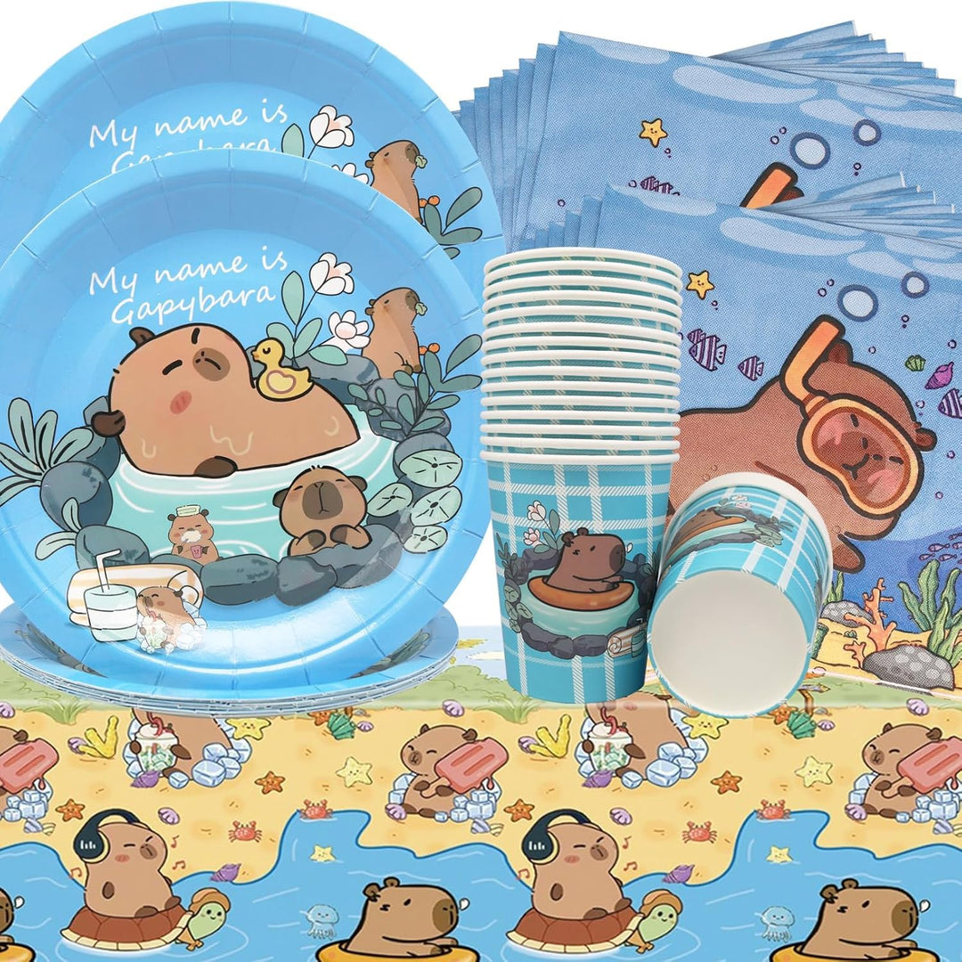 Wasserschwein-Delfin Partygeschirr Set,Doyomtoy Capybara Serve 20 Gäste Geburtstag Partygeschirr,Tis