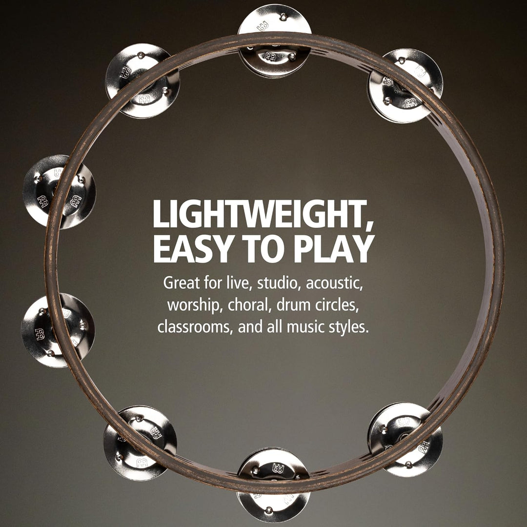 Meinl Percussion TA2WB Holz-Tambourine mit Edelstahlschellen (2-reihig, 25,4 cm (10 Zoll) Durchmesse
