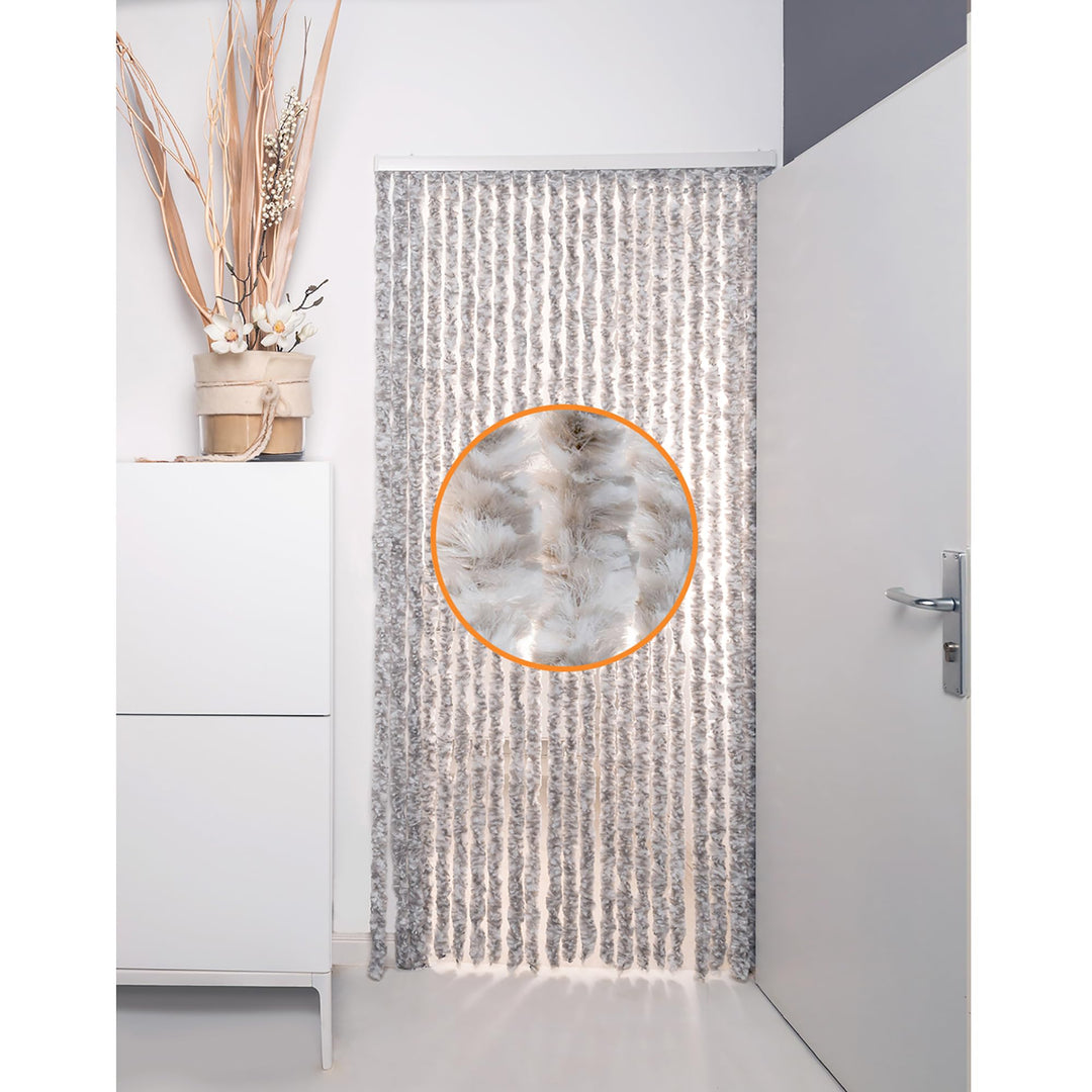DEFACTO Flauschvorhang 100x230 cm Türvorhang Fliegenschutz Chenille 100% Made in Italy (GRAU/Weiss),