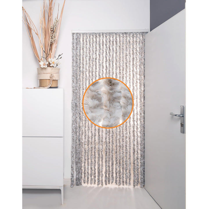 DEFACTO Flauschvorhang 100x230 cm Türvorhang Fliegenschutz Chenille 100% Made in Italy (GRAU/Weiss),